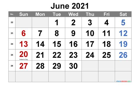 June 2021 Calendar With Holidays Printable